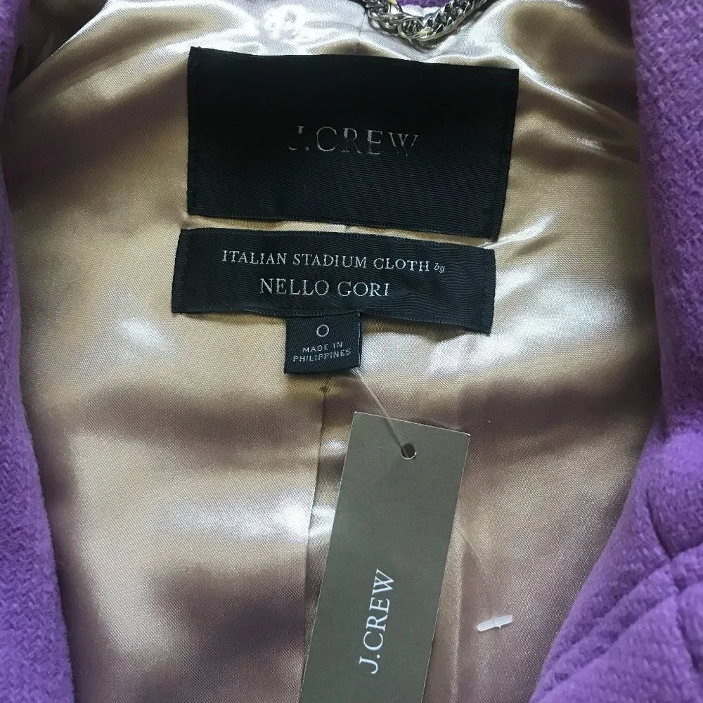 NWT JCREW NEW Cocoon Coat Jacket Womens 0 Purple Italian Stadium Cloth Wool NEW - Picture 2 of 13